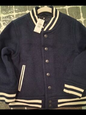 GAP Navy Wool Varsity Jacket with White Stripes